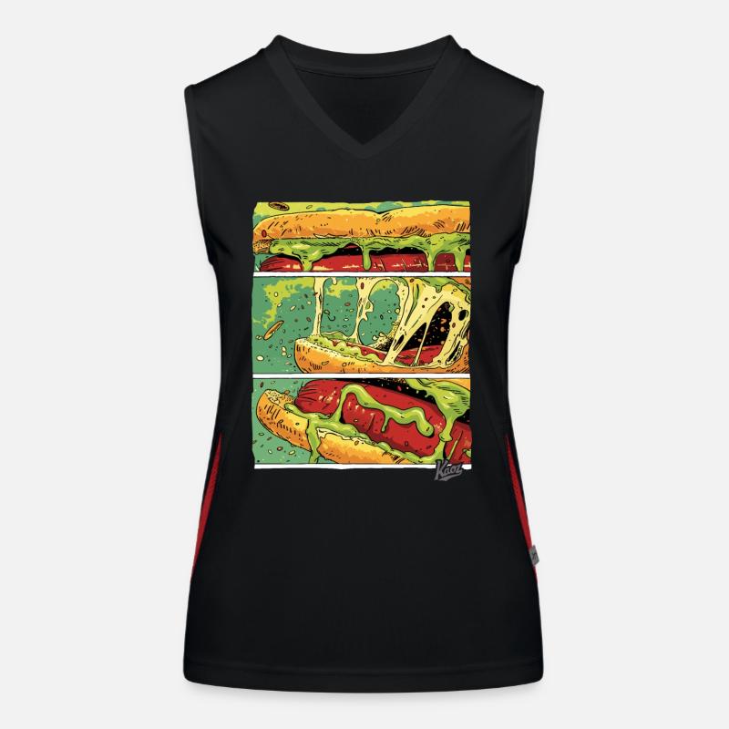 Comic-Panels: Käse-Monster-Wurst im Brötchen Funktionelles Kontrast-Tank Top für Frauen