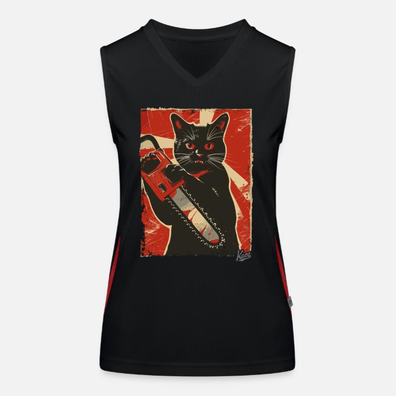 Vintage Funny Cat with Chainsaw Women's Functional Contrast Tank Top