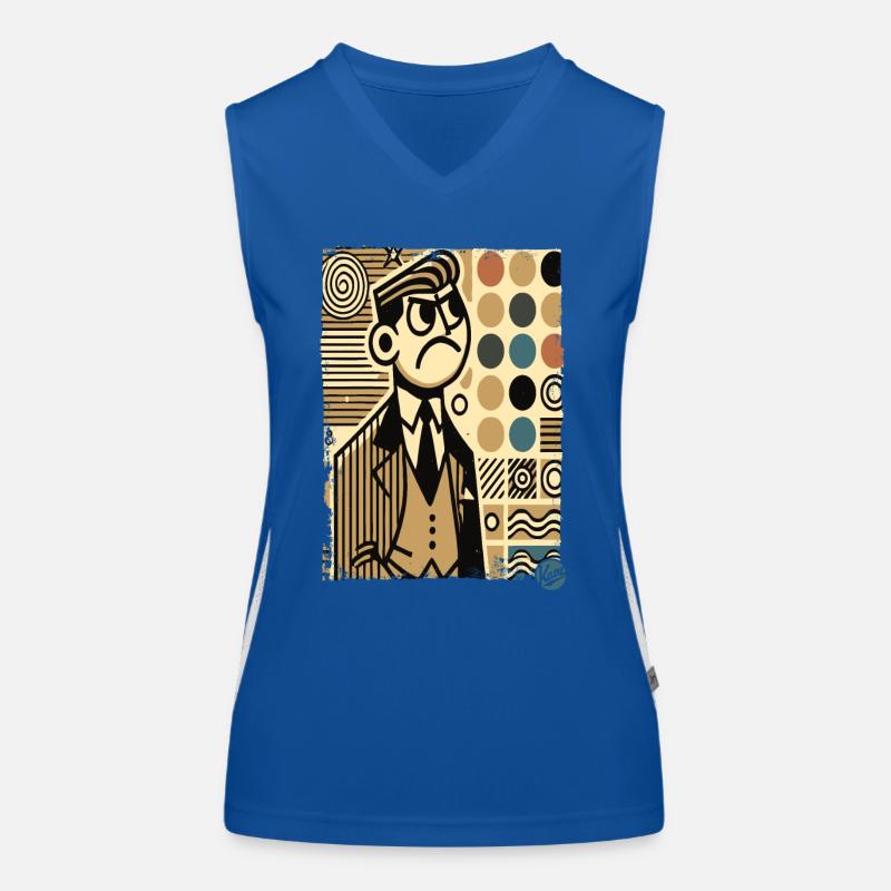 Angry retro man chooses wallpaper Women's Functional Contrast Tank Top