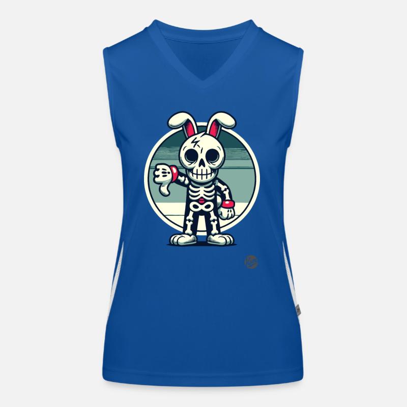 Creepy skeleton bunny with thumbs down Women's Functional Contrast Tank Top