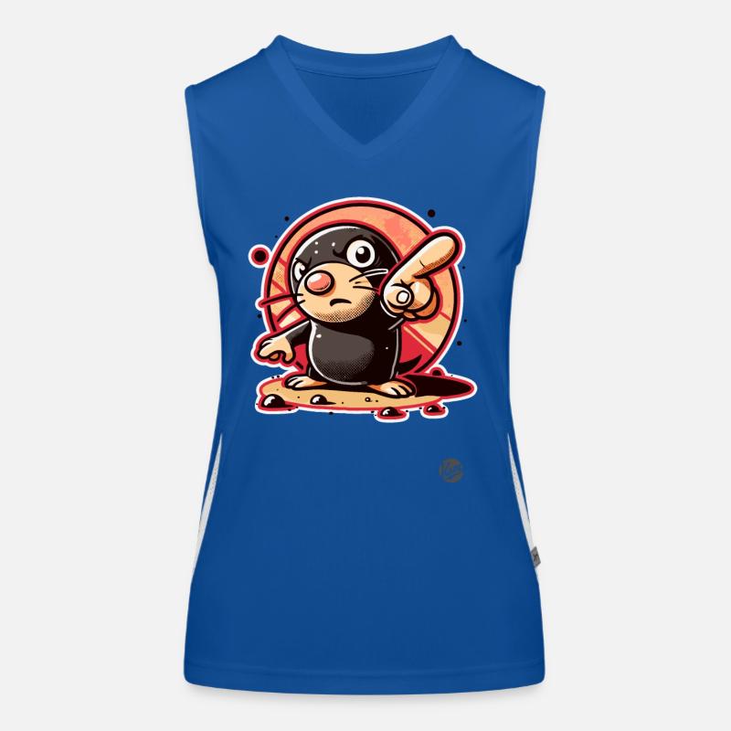 Lustiger Maulwurf zeigt mit dem Finger Funktionelles Kontrast-Tank Top für Frauen