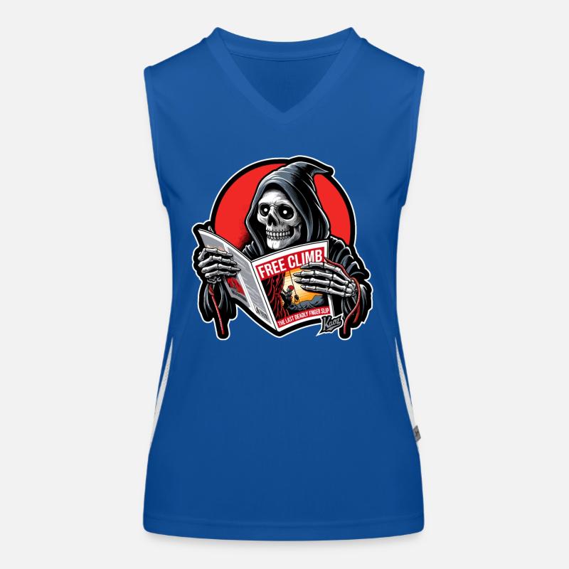 Sensenmann liest Heft über das Klettern Funktionelles Kontrast-Tank Top für Frauen