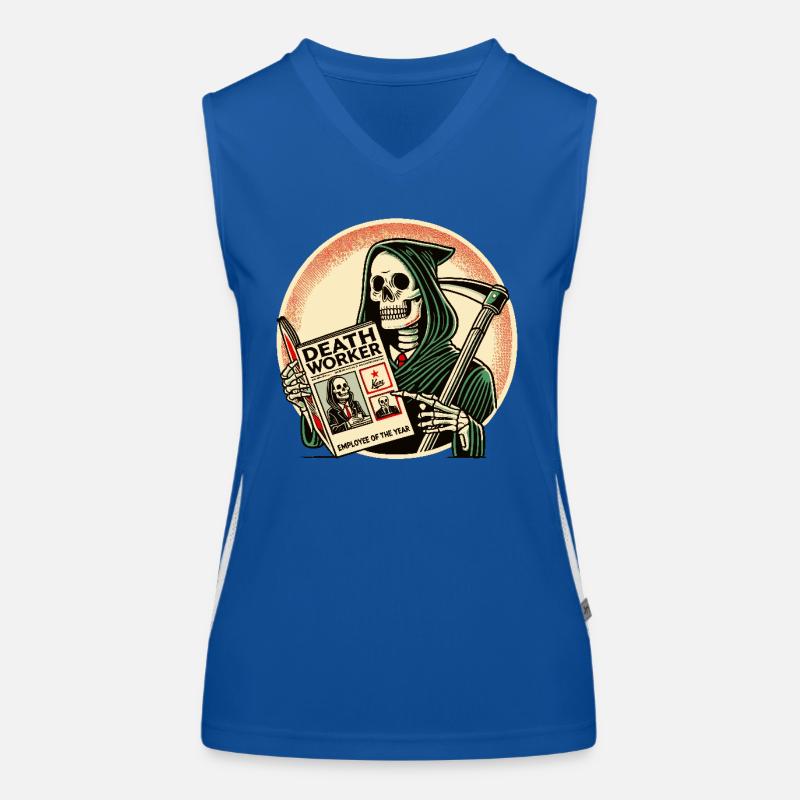 Sensenmann liest Death Worker Magazin Funktionelles Kontrast-Tank Top für Frauen