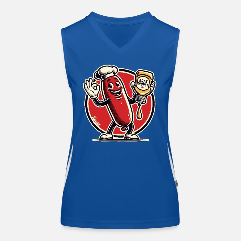 lecker glücklicher Koch: Bratwurst mit Sauce Funktionelles Kontrast-Tank Top für Frauen