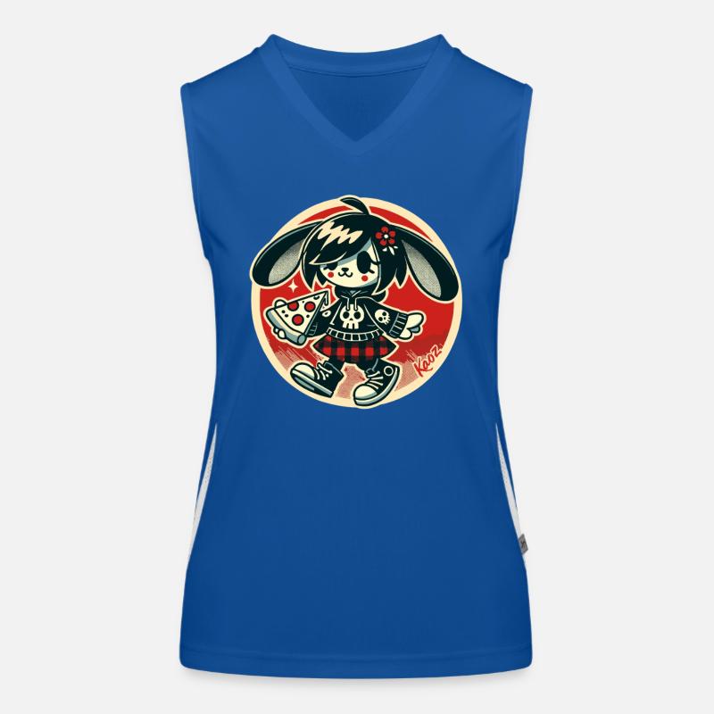 Lustiger Punk-Hase mit Pizza Funktionelles Kontrast-Tank Top für Frauen