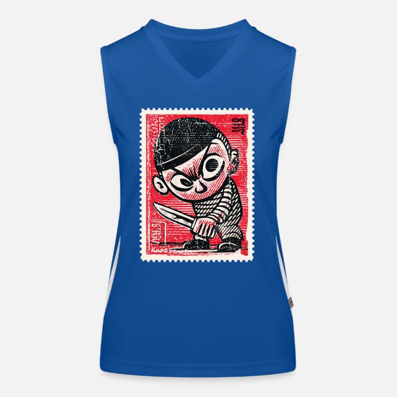 Comic gangster on postage stamp Women's Functional Contrast Tank Top