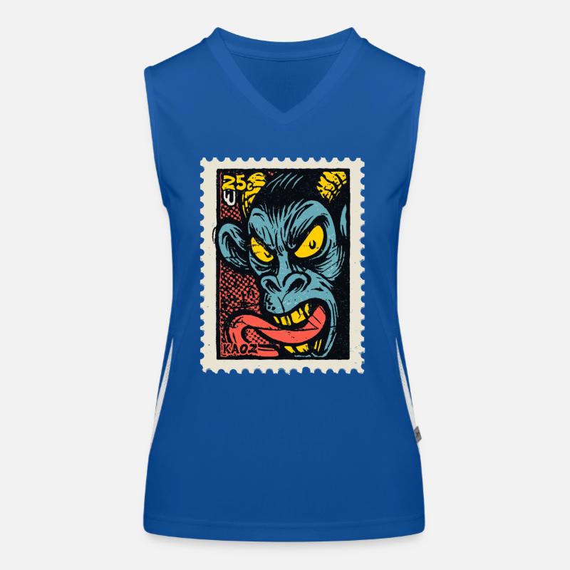 Dämon-Affe mit langer Zunge, eine Comic Briefmarke Funktionelles Kontrast-Tank Top für Frauen