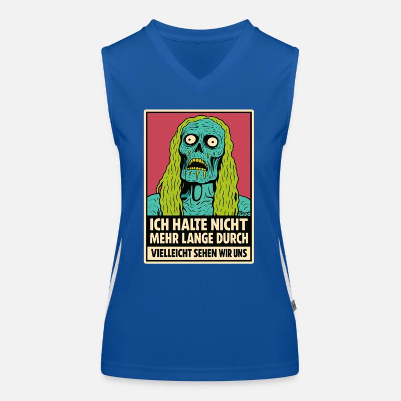 Zombie mit Spruch: „Ich halte nicht durch“ Funktionelles Kontrast-Tank Top für Frauen