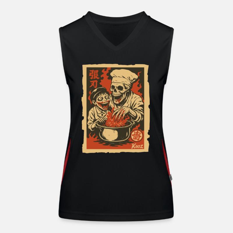 Skeleton chef with assistant and cooking pot Women's Functional Contrast Tank Top
