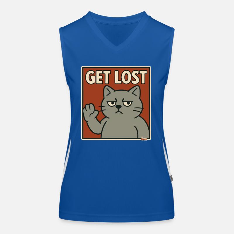 Annoyed cat with saying: Get out Women's Functional Contrast Tank Top