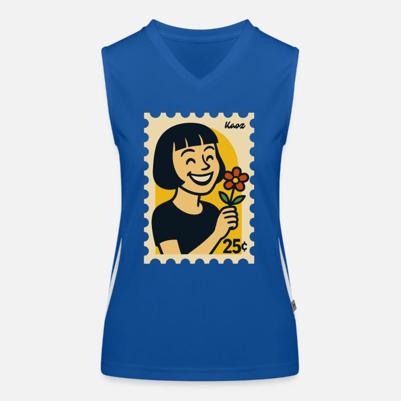 femme joyeuse avec fleur design rétro Débardeur respirant contrasté Femme