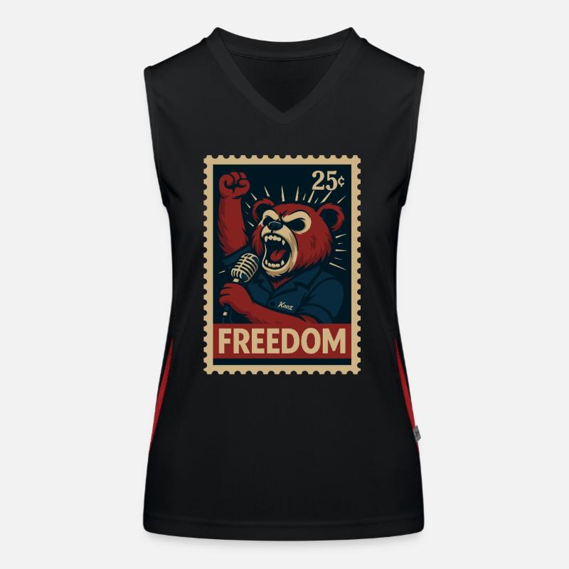 Rebellious bear calls for freedom with microphone Women's Functional Contrast Tank Top