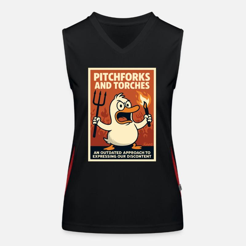 Wütende Ente mit Fackel und Mistgabel Funktionelles Kontrast-Tank Top für Frauen