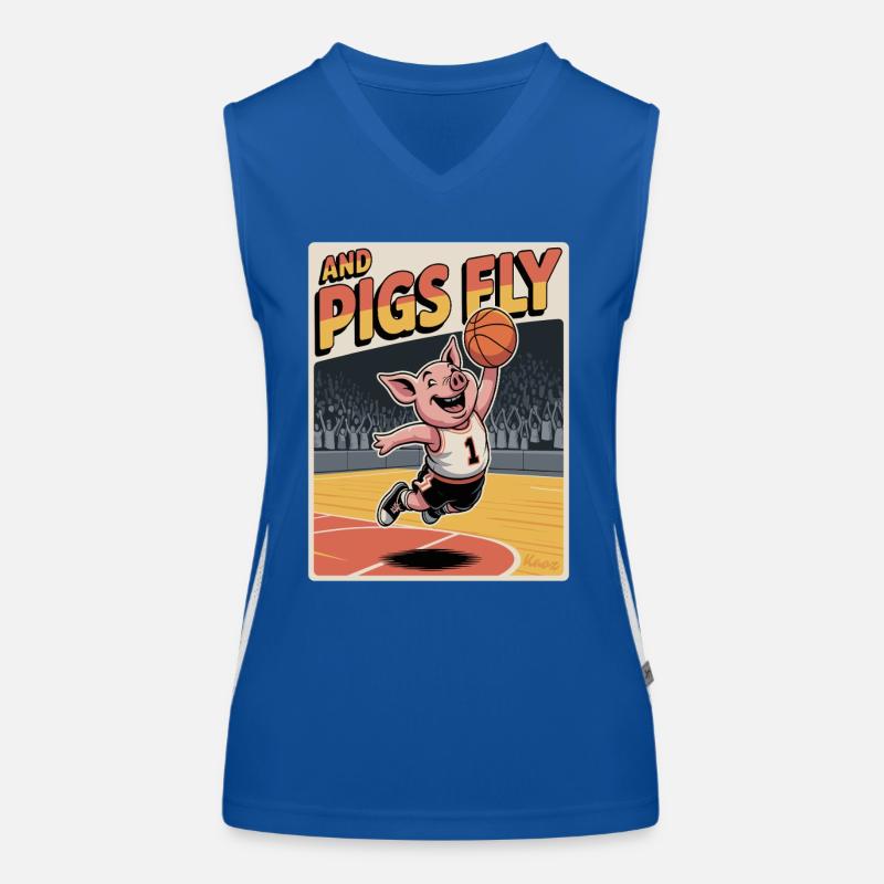 Flying pig playing basketball Women's Functional Contrast Tank Top