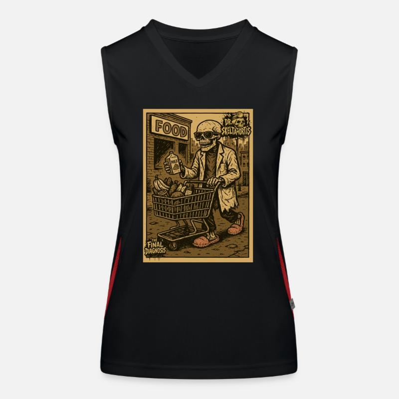 Skeleton with shopping cart and drink Women's Functional Contrast Tank Top