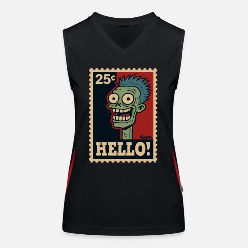 Comic-Zombie auf Briefmarke mit „HALLO!“ Funktionelles Kontrast-Tank Top für Frauen