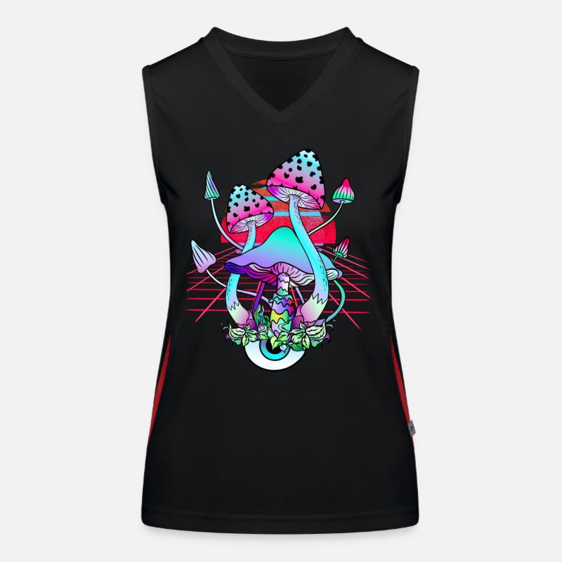 Psychedelische Pilze - Retro Wave Sunset Funktionelles Kontrast-Tank Top für Frauen