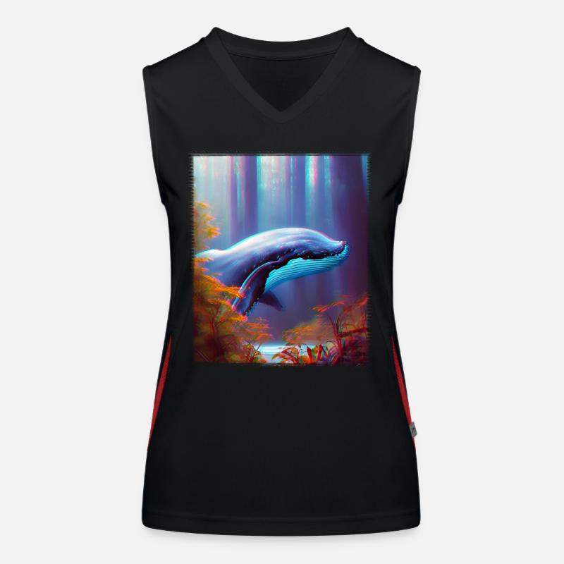 Blauwal schwebt durch den Wald Surrealismus Funktionelles Kontrast-Tank Top für Frauen