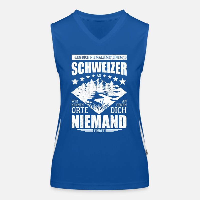 Leg dich nicht mit einem Schweizer an - Spruch Funktionelles Kontrast-Tank Top für Frauen