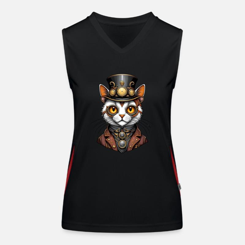 Steampunk-Katze Funktionelles Kontrast-Tank Top für Frauen