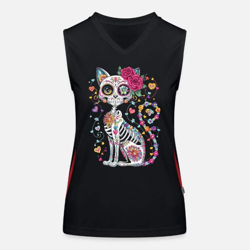 Sugar Skull Katze – Día de los Muertos Funktionelles Kontrast-Tank Top für Frauen