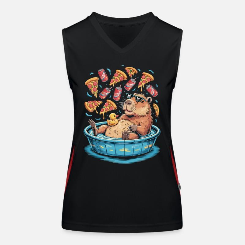 Capybara chill zone - pizza, soda, relaxation Women's Functional Contrast Tank Top