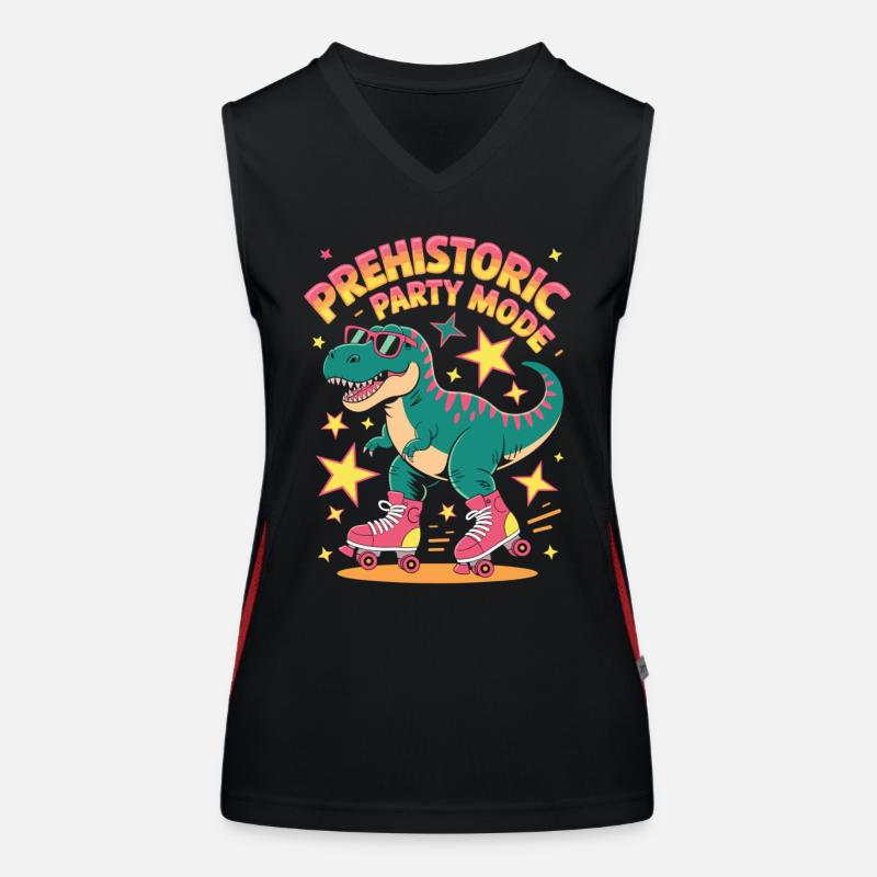 Dino on roller skates in prehistoric party mode Women's Functional Contrast Tank Top