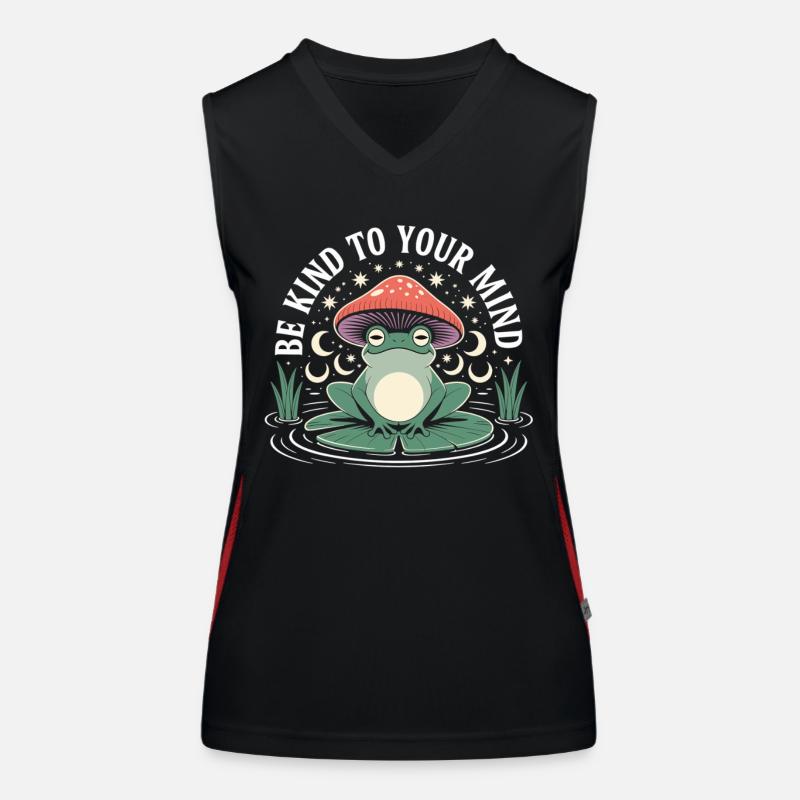 Meditating frog on water lily Women's Functional Contrast Tank Top