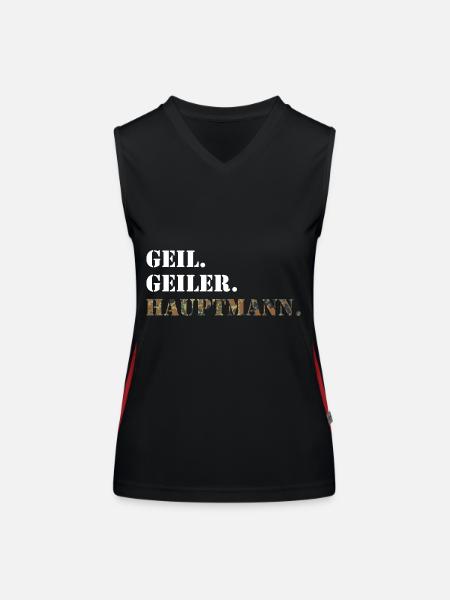 Geil. Geiler. Hauptmann. Bundeswehr Soldat - Funktionelles Kontrast-Tank Top für Frauen - Schwarz/Rot - Vorne