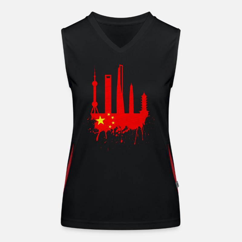 Shanghai Skyline drapeau chinois drapeau chinois Débardeur respirant contrasté Femme