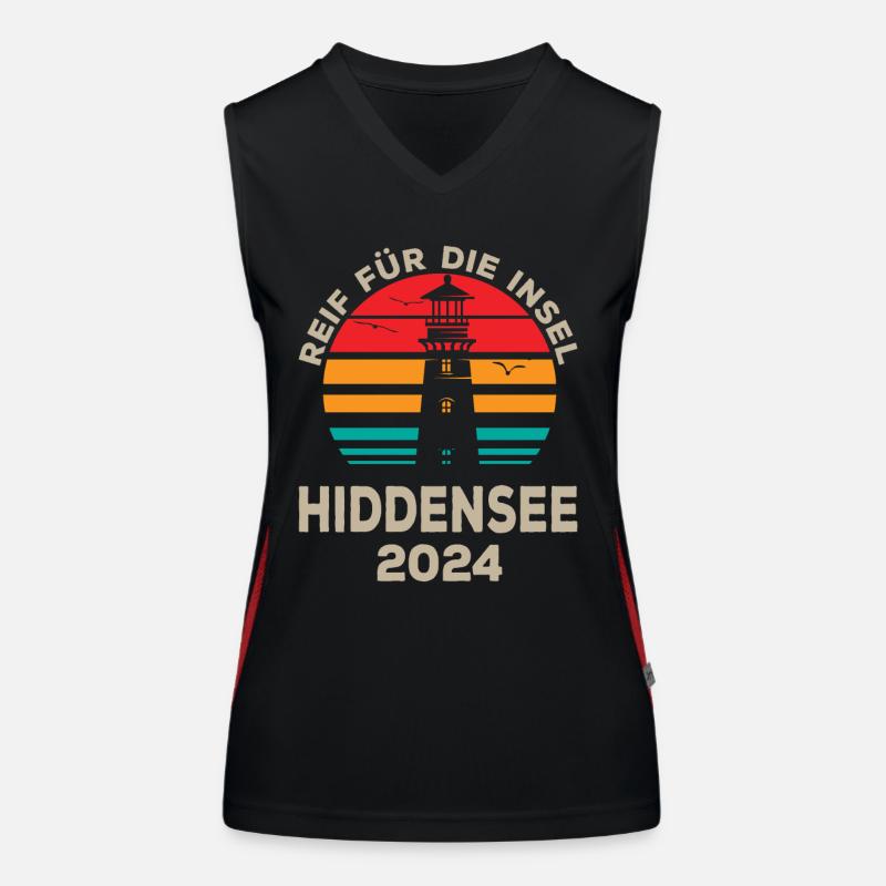 Hiddensee 2024 Urlaubsvorfreude Leuchtturm Design Funktionelles Kontrast-Tank Top für Frauen