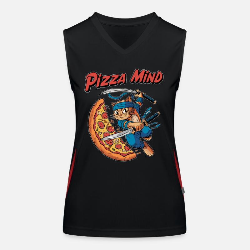 Pizza Mind Ninja Cat Design Women's Functional Contrast Tank Top