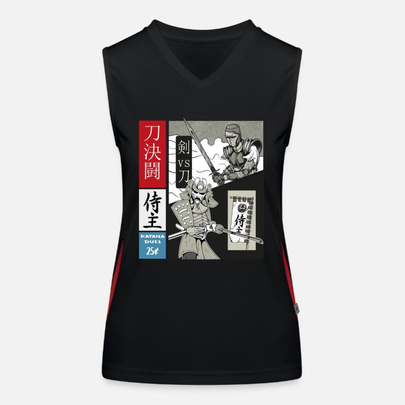 Samurai Duell Katana vs. schweres Schwert Funktionelles Kontrast-Tank Top für Frauen