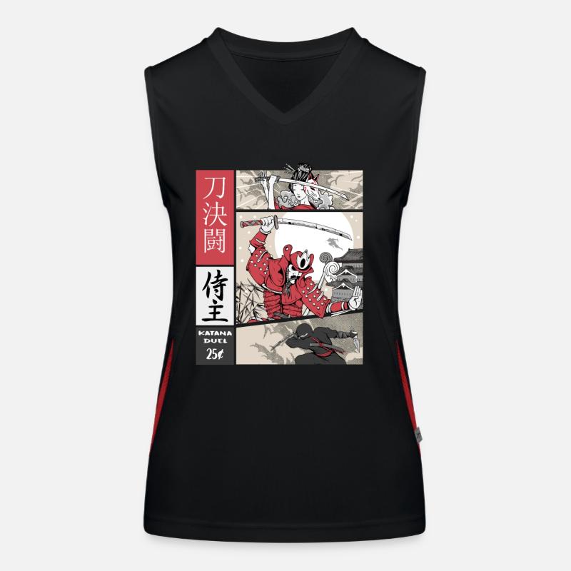 samouraï vs ninja Katana vs épée sur Comic Style Débardeur respirant contrasté Femme