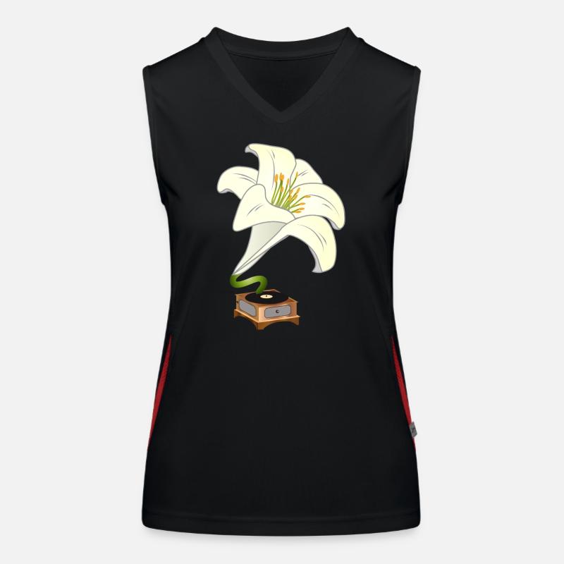 Le lys comme gramophone – Design floral nostalgique Débardeur respirant contrasté Femme