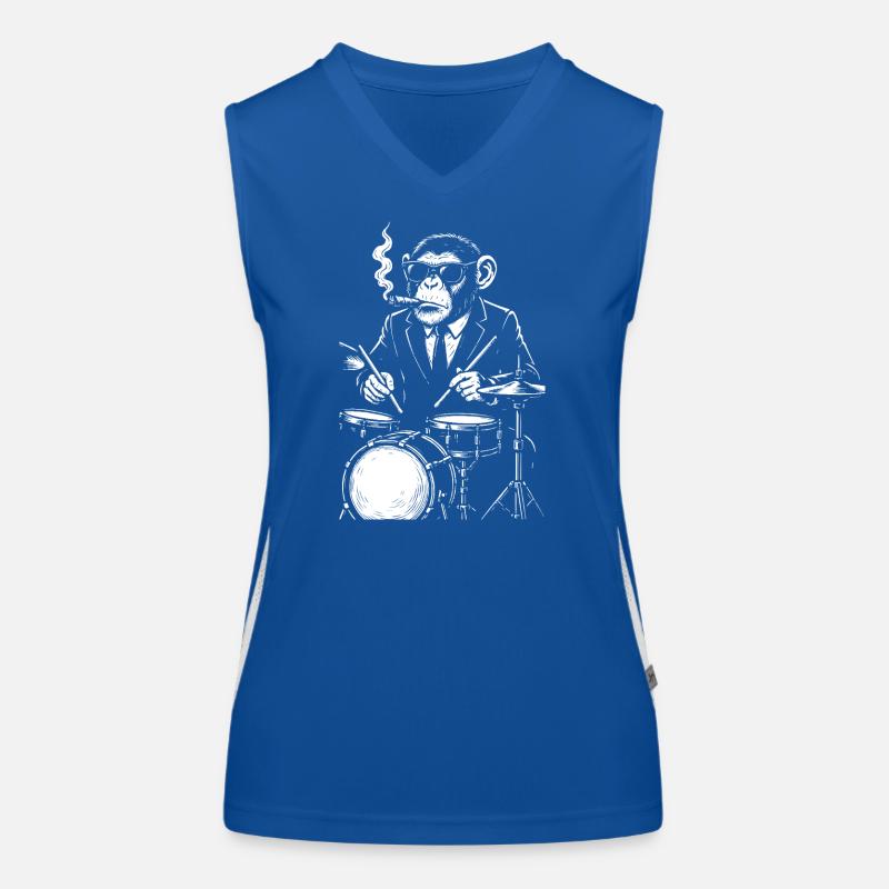 Affe mit Zigarre spielt Trommeln Funktionelles Kontrast-Tank Top für Frauen