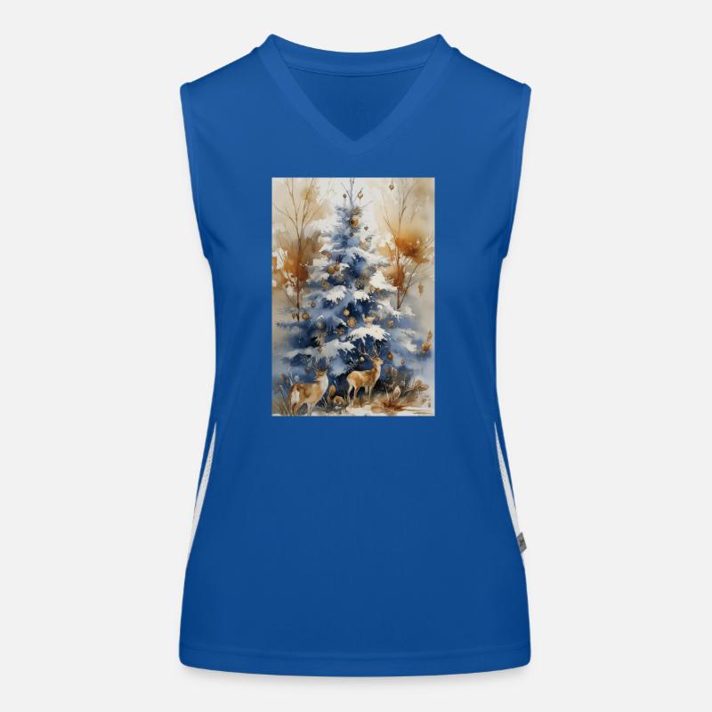 Blue Christmas Tree and Deer Women's Functional Contrast Tank Top