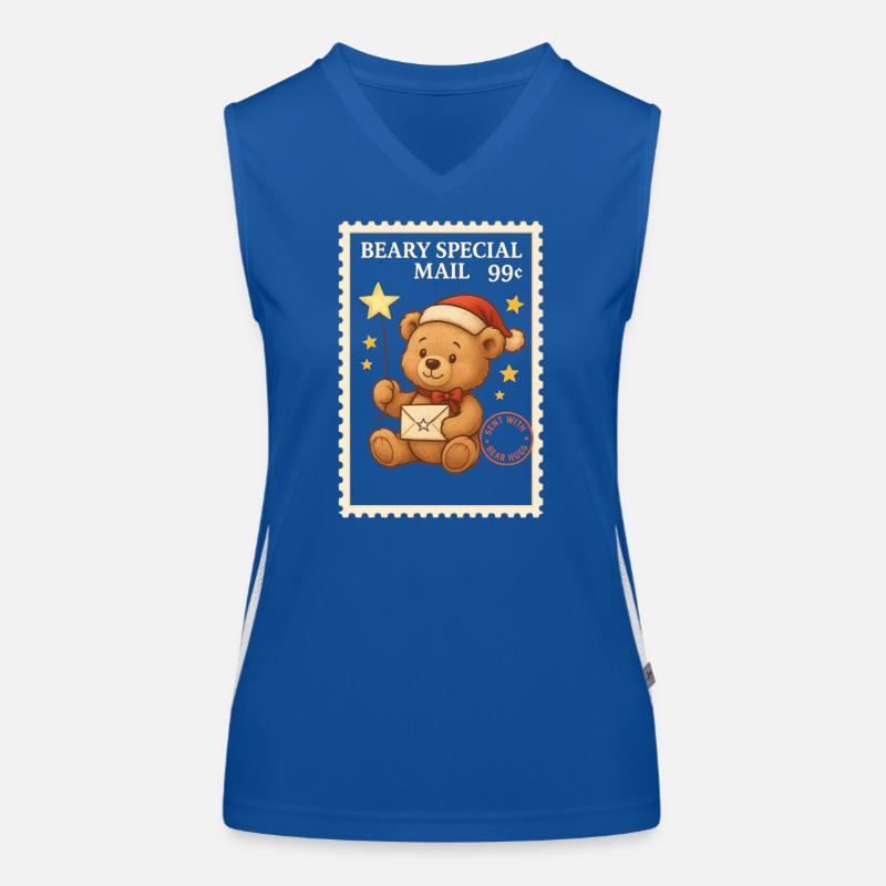 Christmas Postage Stamp Teddy Bear Wand Mail Women's Functional Contrast Tank Top