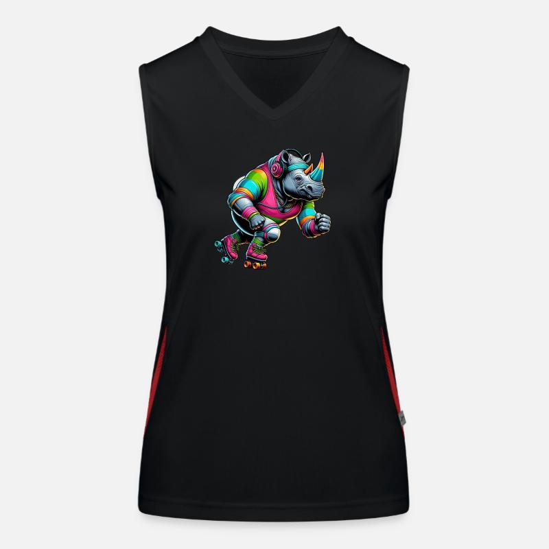 Farbenfrohe Illustration eines Nashorns Funktionelles Kontrast-Tank Top für Frauen
