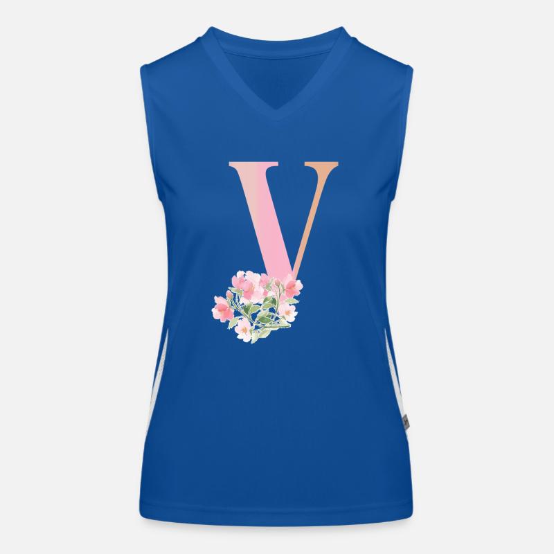 Buchstabe V mit Blumen Funktionelles Kontrast-Tank Top für Frauen