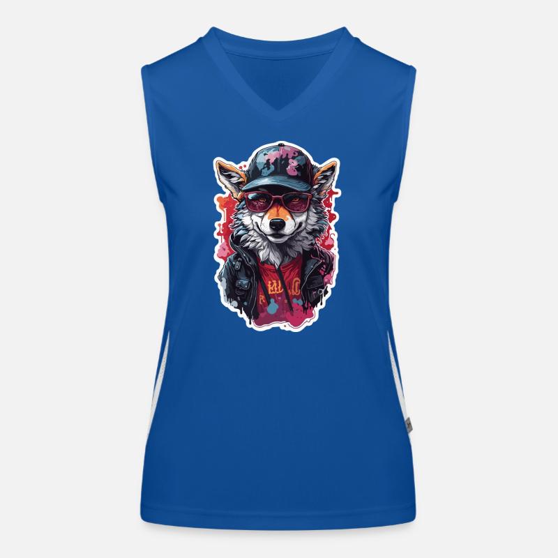 Wolf Cool Cool with Cap and Glasses Colorful Women's Functional Contrast Tank Top