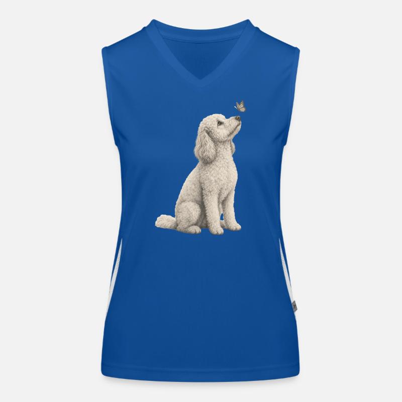 Motif caniche avec papillon pour les amateurs d’animaux Débardeur respirant contrasté Femme