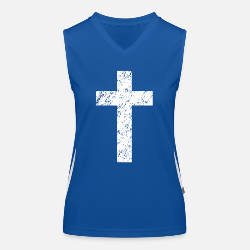 Christian cross with a worn effect Women's Functional Contrast Tank Top