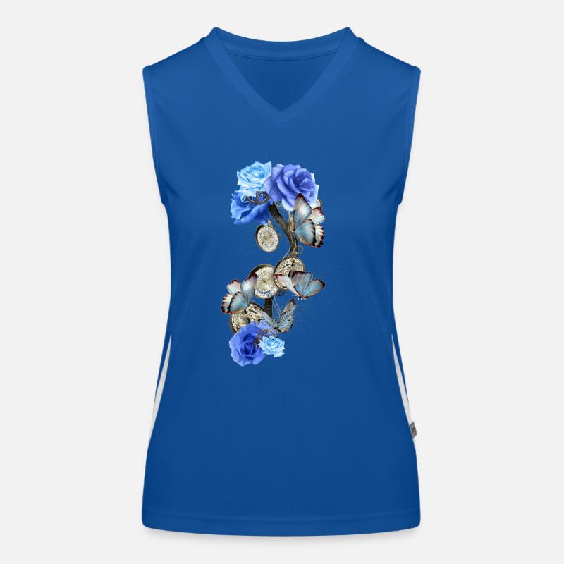 Design Steampunk avec papillons bleus et roses Débardeur respirant contrasté Femme