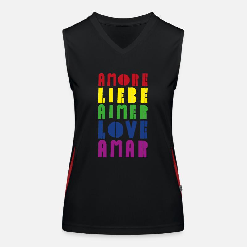 Liebe Regenbogen diverse Sprachen Funktionelles Kontrast-Tank Top für Frauen