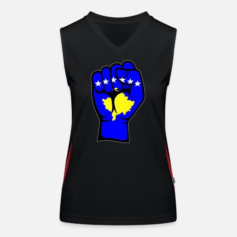 Symbole de la main du poing du drapeau du Kosovo Débardeur respirant contrasté Femme