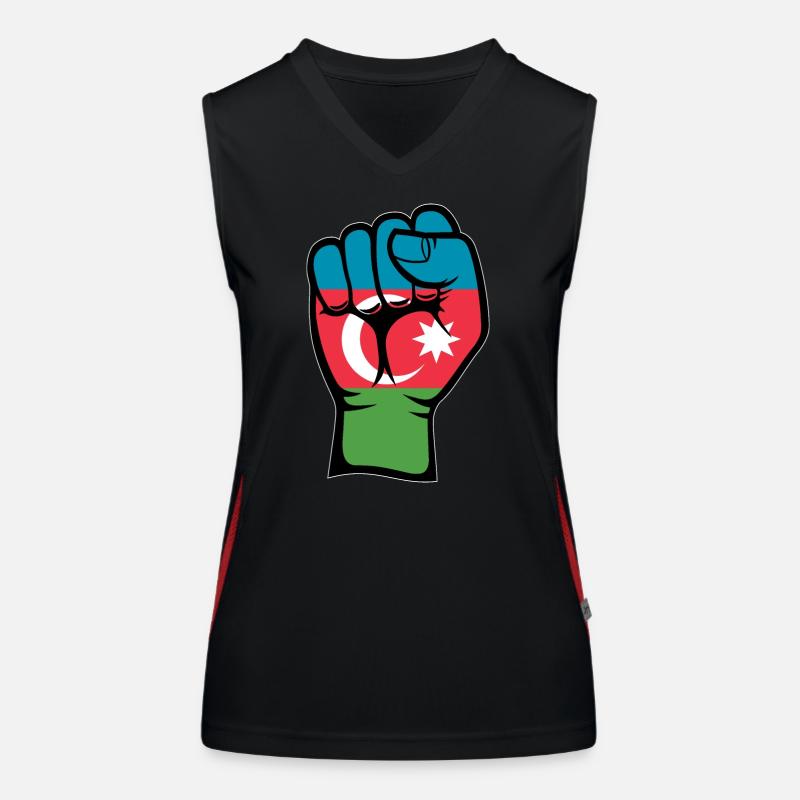 Aserbaidschan Flagge Faust Hand Symbol Funktionelles Kontrast-Tank Top für Frauen