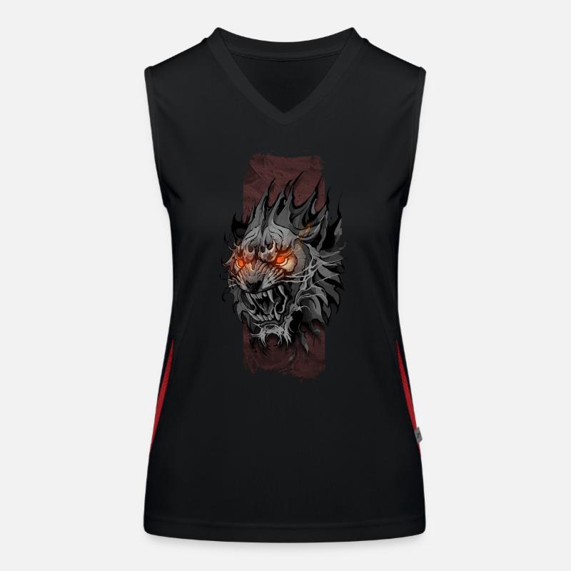 Inferno-König: Der lodernde Blick des Löwen Funktionelles Kontrast-Tank Top für Frauen