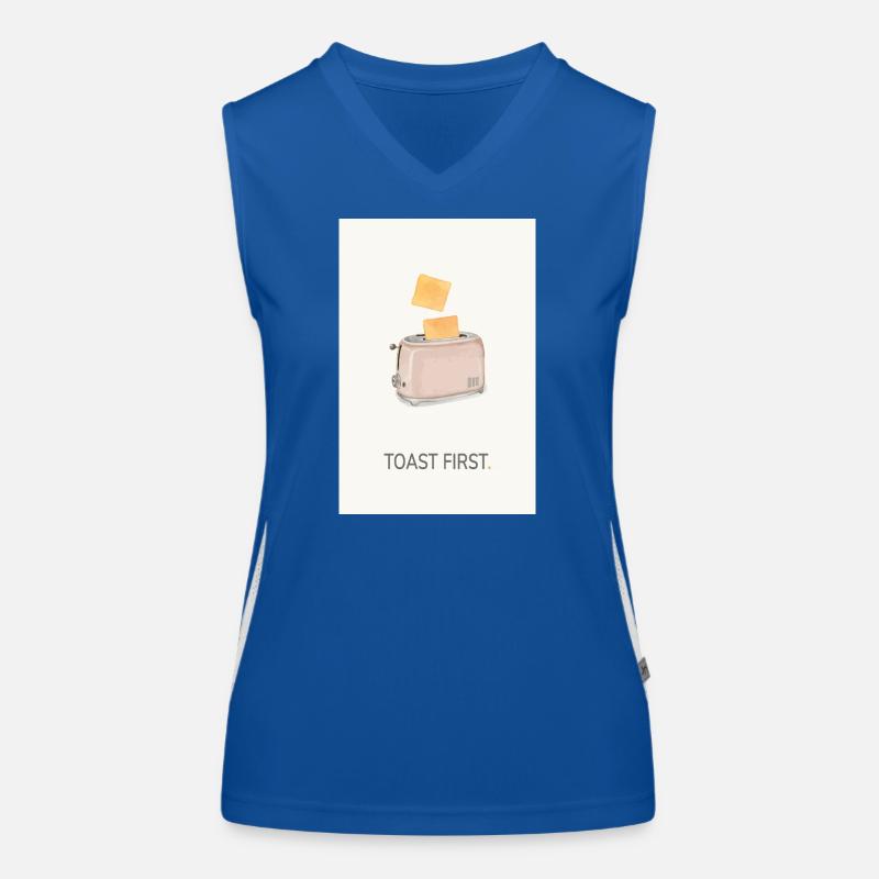 Toast First – Cooler Küchen Spruch Funktionelles Kontrast-Tank Top für Frauen