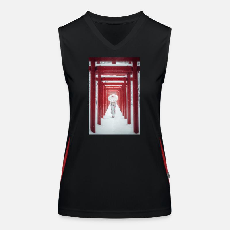 Red Torii Snowpath Kimono Women's Functional Contrast Tank Top